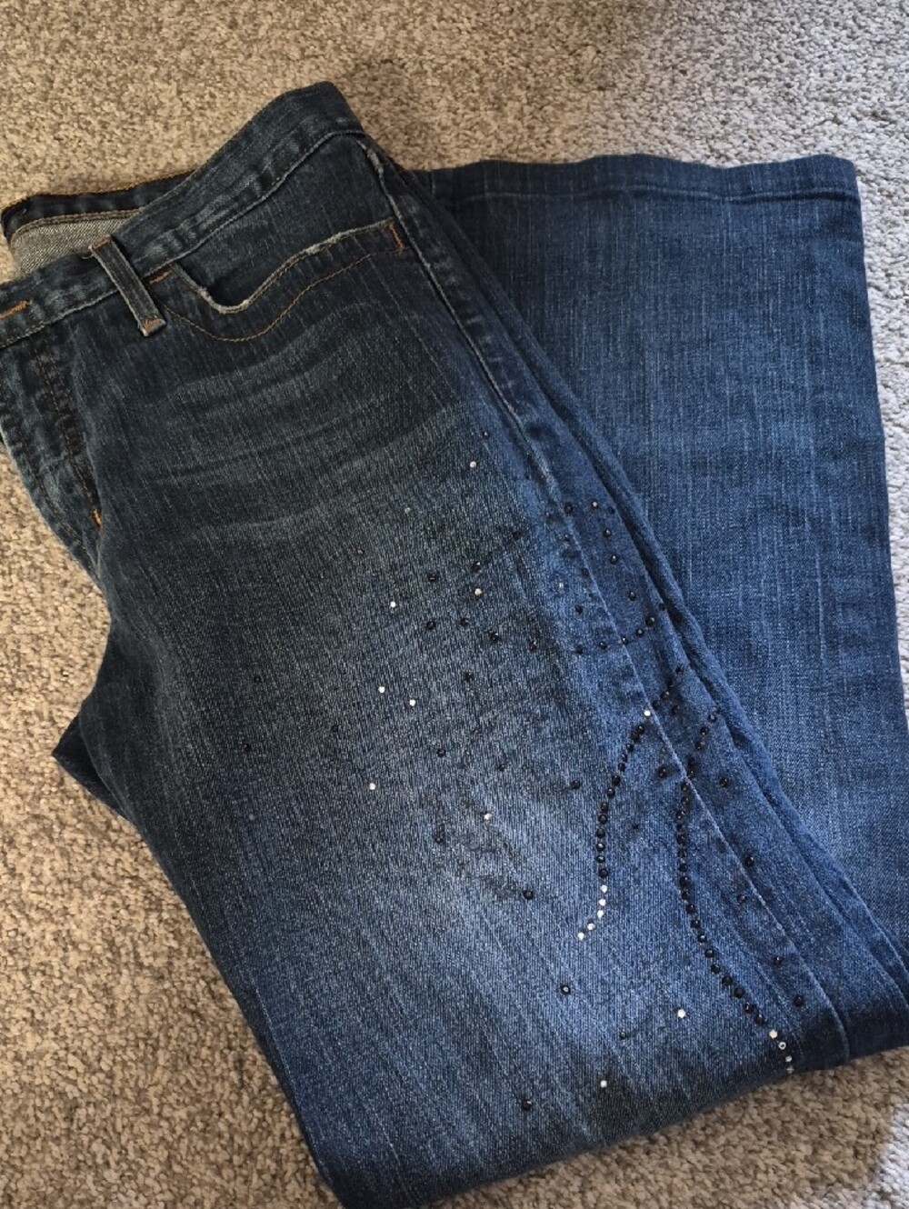 Karen Kane Dark Blue Flare Jeans with Rhinestone Detail Size 12